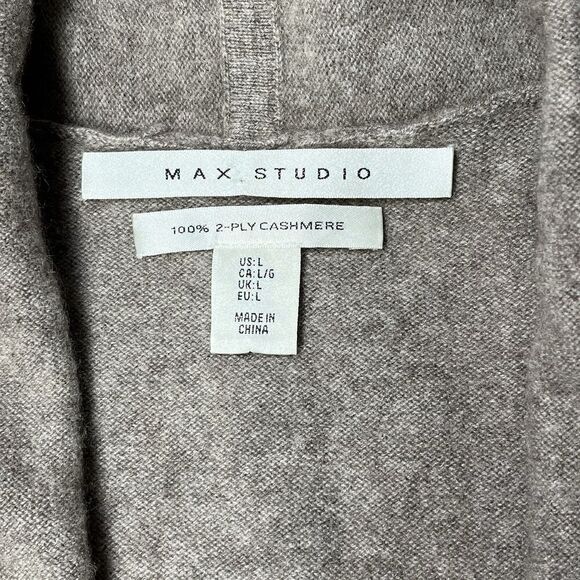 Max Studio Tan 100% Cashmere Shawl Collared Open Cardigan Sweater Size L - Picture 8 of 12
